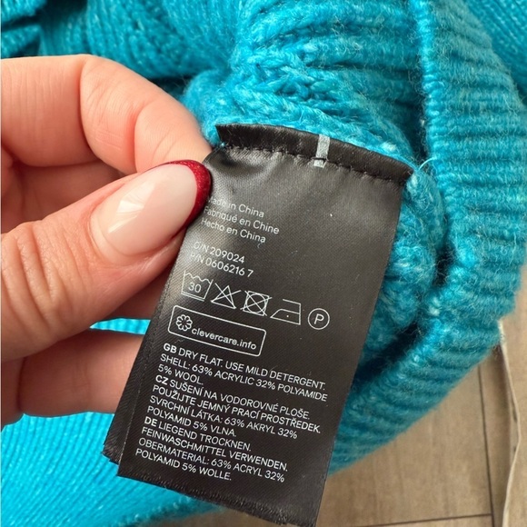 H&M women’s chunky knit wool blend ballon sleeve turtle neck sweater teal - Picture 5 of 6